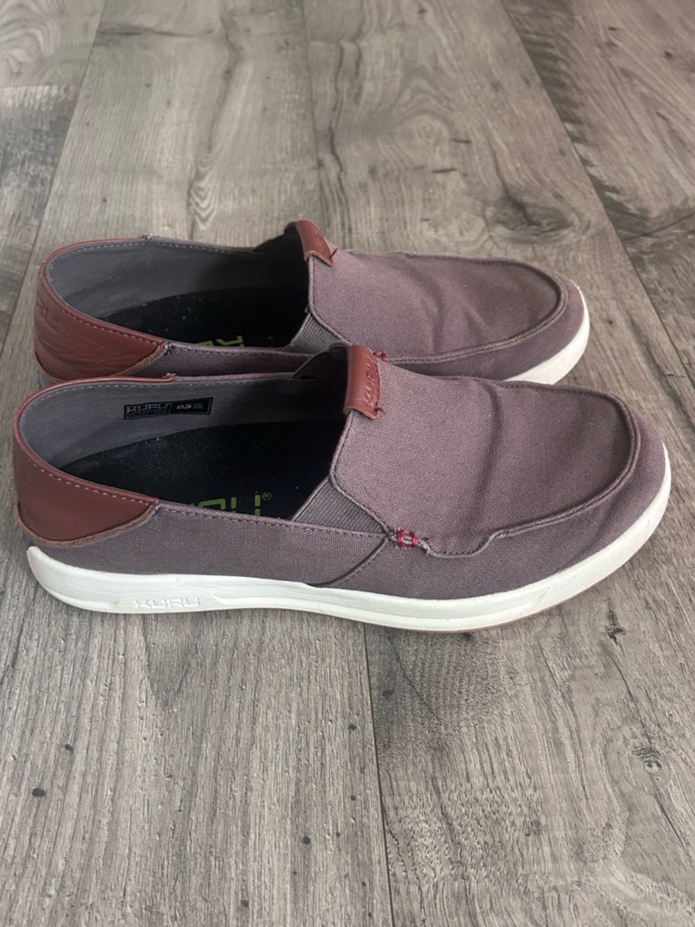 Kuru Pace Casual Slip-On Men’s Shoes - Gray Brown Canvas Leather Accents Sz 8.5